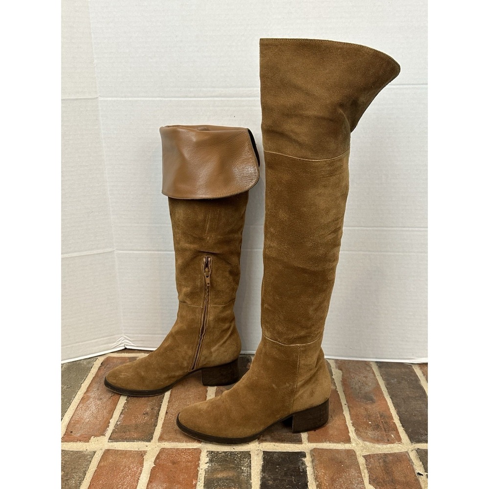 J. Crew Suede Brown Suede Tall Boots Over the‎ Knee Fold Women's 6 All Leather - Picture 4 of 6